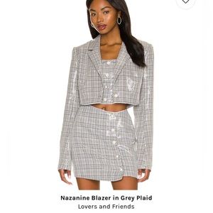 NWT Lovers + Friends Nazanine Blazer + Skirt Gray Plaid REVOLVE